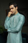 Buy_Runit Gupta_Aqua Chanderi , Vegan Beads Sunrays Embroidered Kurta Set _Online_at_Aza_Fashions