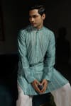 Runit Gupta_Aqua Chanderi , Vegan Beads Sunrays Embroidered Kurta Set _at_Aza_Fashions