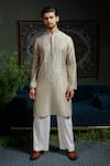 Buy_Runit Gupta_Gray Chanderi , Vegan Beads, Embroidery Paisley Pour Kurta Set _at_Aza_Fashions