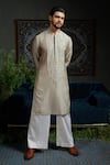 Runit Gupta_Gray Chanderi , Vegan Beads, Embroidery Paisley Pour Kurta Set _Online_at_Aza_Fashions