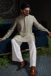 Buy_Runit Gupta_Gray Chanderi , Vegan Beads, Embroidery Paisley Pour Kurta Set 