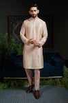 Buy_Runit Gupta_Peach Chanderi , Vegan Embroidery Dusty Geometry Kurta Set _at_Aza_Fashions
