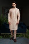 Runit Gupta_Peach Chanderi , Vegan Embroidery Dusty Geometry Kurta Set _Online_at_Aza_Fashions