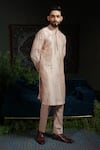 Buy_Runit Gupta_Peach Chanderi , Vegan Embroidery Dusty Geometry Kurta Set _Online_at_Aza_Fashions