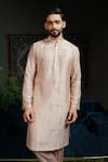 Shop_Runit Gupta_Peach Chanderi , Vegan Embroidery Dusty Geometry Kurta Set _Online_at_Aza_Fashions