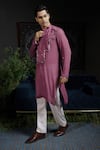 Buy_Runit Gupta_Purple , Georgette, Vegan Applique Panel Embroidered Kurta Set _Online_at_Aza_Fashions