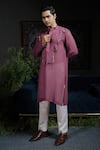 Shop_Runit Gupta_Purple , Georgette, Vegan Applique Panel Embroidered Kurta Set _Online_at_Aza_Fashions