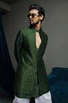 Shop_Runit Gupta_Green Chanderi Silk Embroidery Forest Nehru Jacket _Online_at_Aza_Fashions