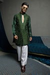 Buy Runit Gupta Green Chanderi , Vegan Embroidery Forest Long Bundi Jacket Set at Aza Fashions Buy_Runit Gupta_Green Chanderi , Vegan Embroidery Forest Long Bundi Jacket Set _at_Aza_Fashions
