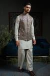 Buy_Runit Gupta_Green Chanderi Silk Embroidery Forest Amoeba Nehru Jacket _at_Aza_Fashions