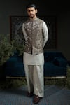 Runit Gupta_Green Chanderi Silk Embroidery Forest Amoeba Nehru Jacket _Online_at_Aza_Fashions