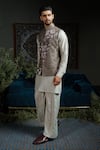Buy_Runit Gupta_Green Chanderi Silk Embroidery Forest Amoeba Nehru Jacket _Online_at_Aza_Fashions
