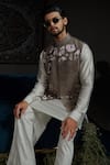 Runit Gupta_Green Chanderi Silk Embroidery Forest Amoeba Nehru Jacket _at_Aza_Fashions