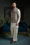 Runit Gupta_Green Chanderi , Vegan Embroidery Forest Amoeba Bundi Set _at_Aza_Fashions