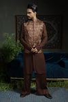 Buy_Runit Gupta_Brown Chanderi Silk Nehru Jacket _Online_at_Aza_Fashions
