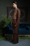 Shop_Runit Gupta_Brown Chanderi Silk Nehru Jacket _Online_at_Aza_Fashions