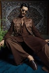 Runit Gupta_Brown Chanderi Silk Nehru Jacket _at_Aza_Fashions