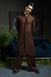 Runit Gupta_Brown Chanderi , Georgette, , Vegan Flap Bundi And Kurta Set _Online_at_Aza_Fashions