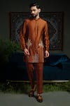 Buy_Runit Gupta_Rust Chanderi , Vegan Zari, Embroidery Kurta Set _at_Aza_Fashions