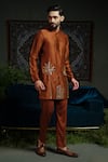 Runit Gupta_Rust Chanderi , Vegan Zari, Embroidery Kurta Set _Online_at_Aza_Fashions