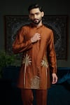 Buy_Runit Gupta_Rust Chanderi , Vegan Zari, Embroidery Kurta Set _Online_at_Aza_Fashions