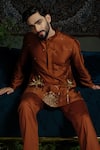Shop_Runit Gupta_Rust Chanderi , Vegan Zari, Embroidery Kurta Set _Online_at_Aza_Fashions