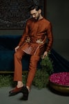 Runit Gupta_Rust Chanderi , Vegan Zari, Embroidery Kurta Set _at_Aza_Fashions