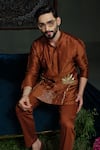 Shop_Runit Gupta_Rust Chanderi , Vegan Zari, Embroidery Kurta Set 