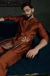 Runit Gupta_Rust Chanderi , Vegan Zari, Embroidery Kurta Set _Online