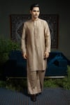 Shop_Runit Gupta_Beige Chanderi , Vegan Embroidery Kurta Set _at_Aza_Fashions