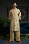 Runit Gupta_Beige Chanderi , Vegan Cut Work, Lotus Cutwork Modern Kurta Set _Online_at_Aza_Fashions
