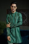 Runit Gupta_Green Chanderi , Vegan Flame In Forest Embellished Kurta Set _Online_at_Aza_Fashions