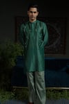 Runit Gupta_Green Chanderi , Vegan Flame In Forest Embellished Kurta Set _at_Aza_Fashions