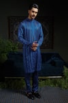 Runit Gupta_Blue Chanderi , Vegan Embroidery Midnight Stripe Kurta Set _Online_at_Aza_Fashions