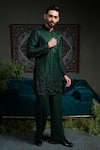 Buy_Runit Gupta_Green Chanderi , Vegan Embroidery Deep Emerald Amoeba Kurta Set _Online_at_Aza_Fashions