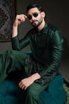 Shop_Runit Gupta_Green Chanderi , Vegan Embroidery Deep Emerald Amoeba Kurta Set _Online_at_Aza_Fashions