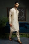 Buy_Runit Gupta_Beige Chanderi , Vegan Embroidery Glitter Metal Kurta Set _Online_at_Aza_Fashions