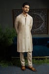Shop_Runit Gupta_Beige Chanderi , Vegan Embroidery Glitter Metal Kurta Set _Online_at_Aza_Fashions