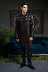 Shop_Runit Gupta_Black Chanderi , Vegan Cut Work, Beads Bold Kurta Set _at_Aza_Fashions