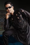 Runit Gupta_Black Chanderi , Vegan Cut Work, Beads Bold Kurta Set _Online_at_Aza_Fashions