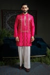 Runit Gupta_Pink Chanderi , Vegan Embroidery, Beads, Sequins Hand Kurta Set _Online_at_Aza_Fashions