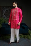 Buy_Runit Gupta_Pink Chanderi , Vegan Embroidery, Beads, Sequins Hand Kurta Set _Online_at_Aza_Fashions