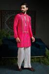 Shop_Runit Gupta_Pink Chanderi , Vegan Embroidery, Beads, Sequins Hand Kurta Set _Online_at_Aza_Fashions