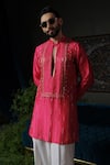 Runit Gupta_Pink Chanderi , Vegan Embroidery, Beads, Sequins Hand Kurta Set _at_Aza_Fashions