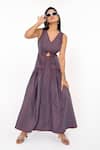 Buy_K-Anshika_Purple V-neck Panelled Cut-out Maxi Dress _at_Aza_Fashions