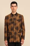 Buy_Mayank Modi - Men_Brown Muslin Abstract Pattern Bandhgala _at_Aza_Fashions