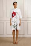 Betrue_White Cotton Embroidery Collared Red Poppy Shirt Dress _at_Aza_Fashions