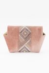 Shop_Etcetera_Pink Crystals, Rhinestones Origami Velvet Party Clutch _at_Aza_Fashions