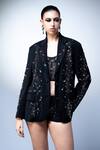 Nikita Mhaisalkar_Black Suiting Beads, Crystals, Meteor Embroidered Blazer And Shorts Set _Online_at_Aza_Fashions
