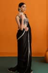 Bhawna Sethi_Black Satin, Crepe Mirrors, Chandni Mirrorwork And Cutwork Pre-draped Saree Set _at_Aza_Fashions